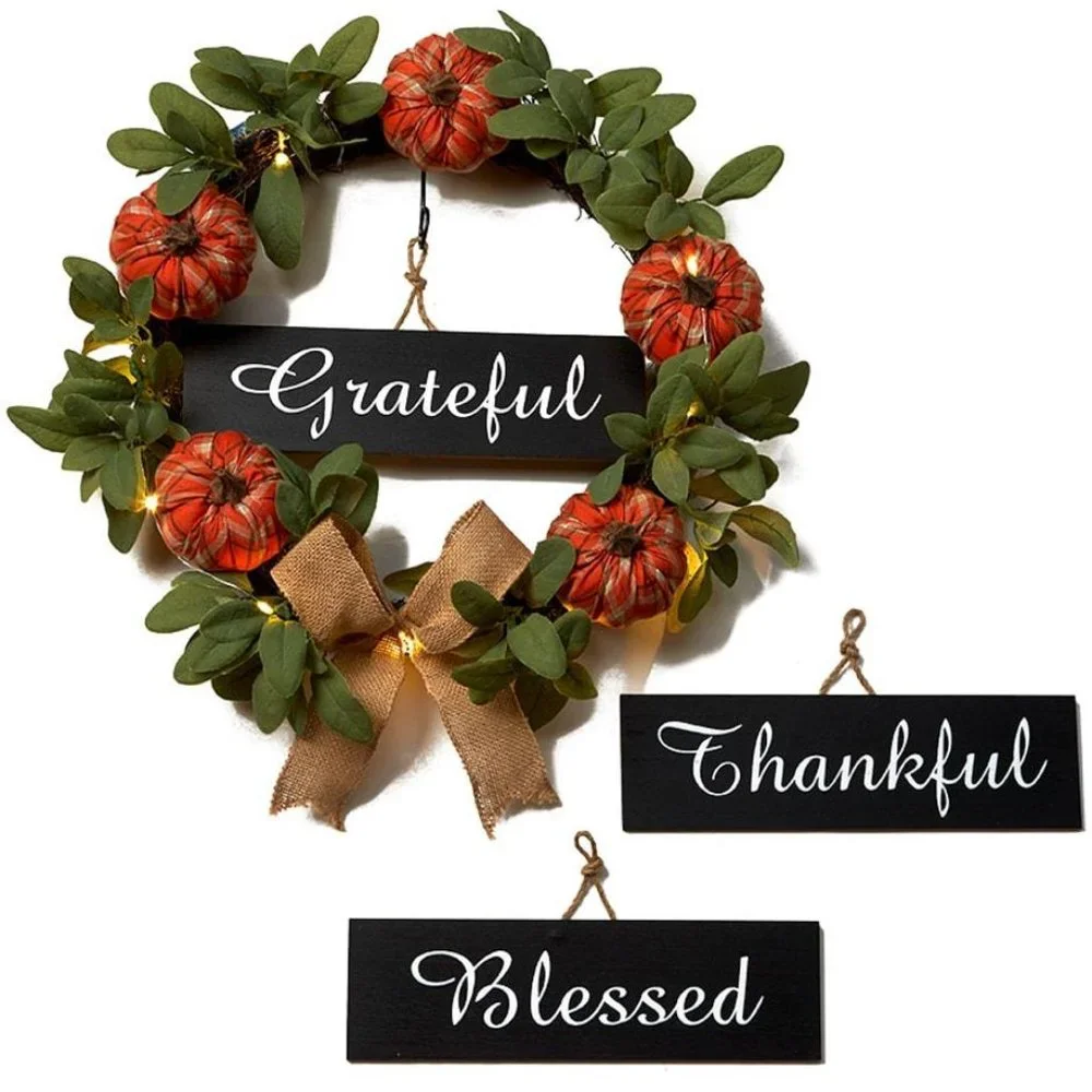 Harvest Plaid Holiday Festive 4 PC WREATH LIGHTED